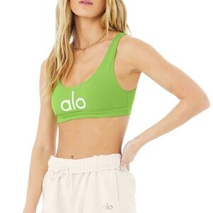 ALO Yoga Ambient Logo Bra in Green Apple/ White